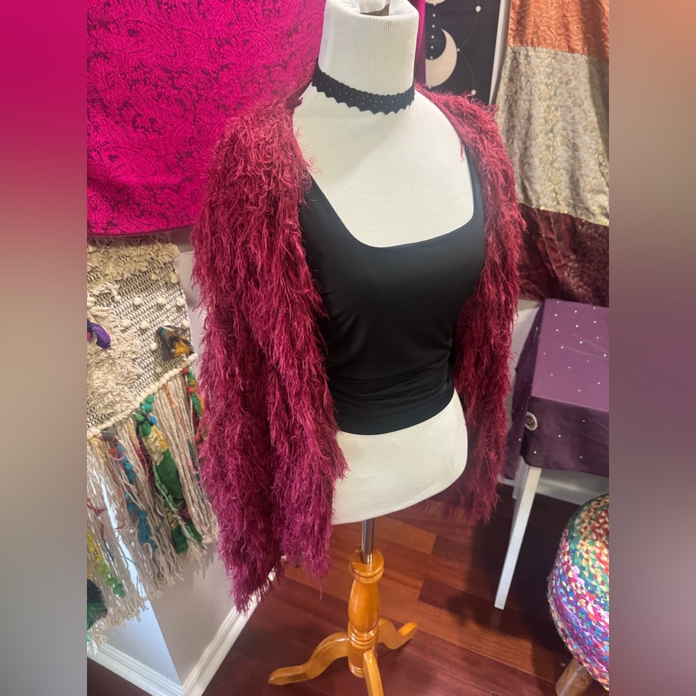 Windsor Burgundy Fuzzy Cardigan Medium